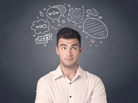 Businessman with speech bubbles Foto stock