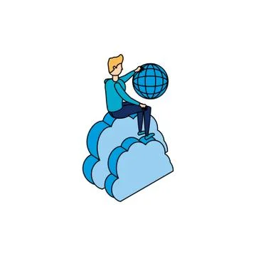 Businessman with sphere browser and cloud computing 스톡 일러스트
