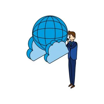 Businessman with sphere browser and cloud computing Stock Illustration