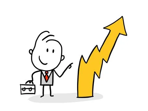 Businessman stand looking graph columns. Success, achievement Stock Illustration