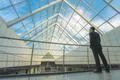 The businessman stand on the office balcony on the sky background Photo