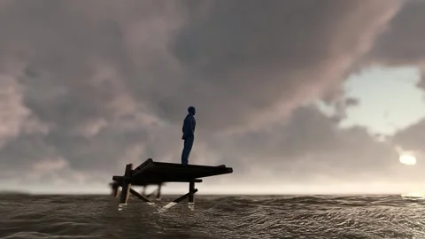 Businessman standing alone on the seashore thinking about life Stock Footage 295854754