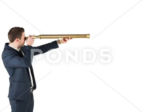 Businessman standing and looking through telescope Stock Photos