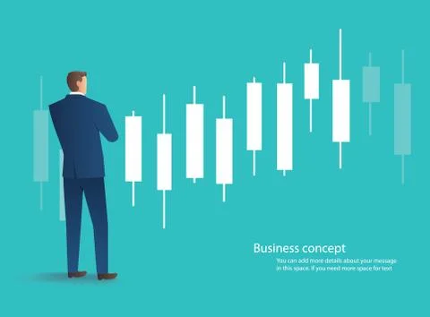Businessman standing with candlestick chart background Stock Illustration