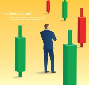 Businessman standing with candlestick chart background Stock Illustration