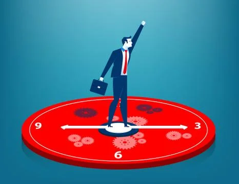 Businessman standing on clock Stock Illustration