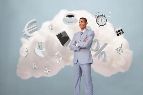 Businessman standing with cloud computing symbol Stock Illustration