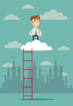 Businessman standing in a cloud on top Stock Illustration