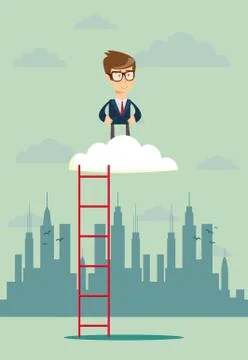 Businessman standing in a cloud on top Stock Illustration
