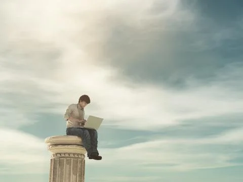 Businessman standing on a column 스톡 일러스트