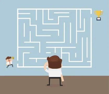 Businessman standing in front of a maze with a solution to success Stock Illustration