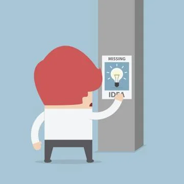 Businessman standing in front of missing idea poster Stock Illustration