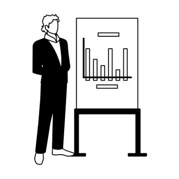 Businessman standing with graphs on white background Illustrazione stock