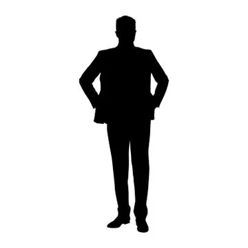 Businessman standing with hand on hips, front view isolated vector silhouette Stock Illustration
