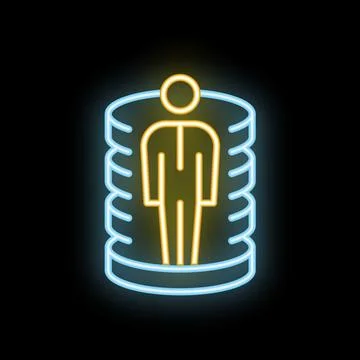 Businessman standing inside database structure neon sign on black background イラスト素材