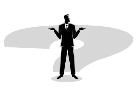 Businessman standing on question mark shadow Stock Illustration