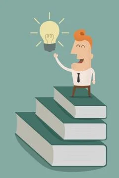 Businessman standing on a stack of books to light bulb , eps10 vector format Stock Illustration
