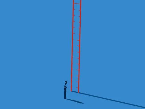 Businessman standing thinking about solving the problem of broken stairs Illustrazione stock