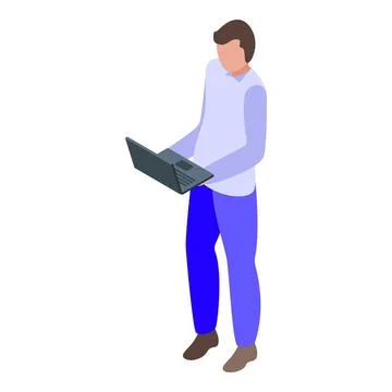 Businessman standing using laptop computer icon isometric 3d Stock Illustration