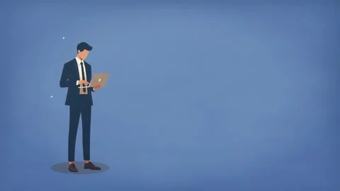 Businessman Standing while holding laptop completing work Stock Footage 281301694