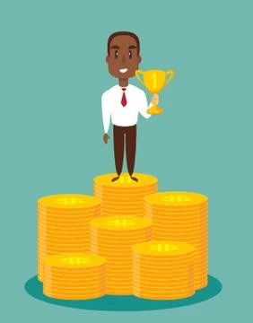 Businessman stands on large stack of coins. Stock Illustration