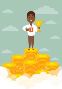 Businessman stands on large stack of coins. Stock Illustration