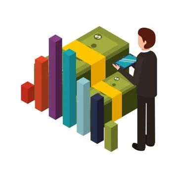 Businessman with statistic graphic and stack bill dollar Stock Illustration
