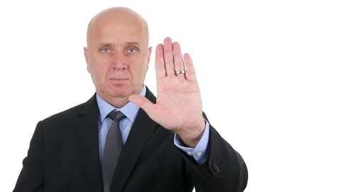 Businessman Stop and Negation Sign Make Finger No Gesture Warning and Disapprove Stock Footage