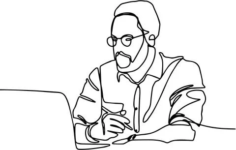 Businessman study online make notes sit on laptop at work desk Illustrazione stock