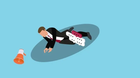 Businessman Stumbles Over Speech Bubbles While Holding Loudspeaker 3d anima.. Stock Footage 284234177