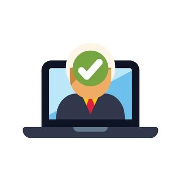 Businessman successfully completing online task on laptop computer Stock Illustration