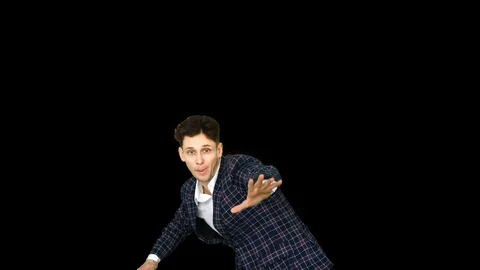 Businessman in suit does break dance moves, Alpha Channel Vídeos de archivo 116000029