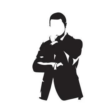 Businessman in suit thinking, isolated vector silhouette Stock Illustration