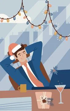 Businessman in Suit Working with Computer on Table in The Office and celebrating イラスト素材