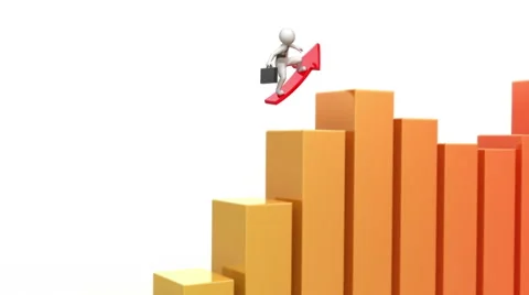 Businessman surfer rises on a graph Stock Footage 47784050