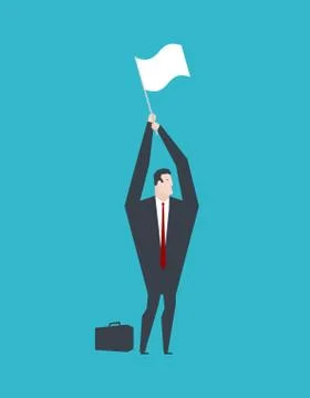 Businessman surrender hands up and white flag. Business life. Vector illustra Ilustração Stock