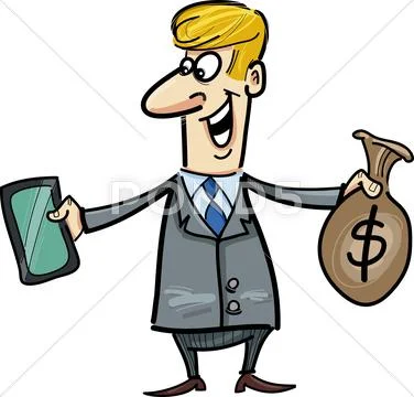 Businessman with tablet and sack of dollars Stock Illustration