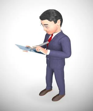Businessman with tablet computer or touchpad for portable data work - 3d illu 库存插图