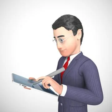 Businessman with tablet computer or touchpad for portable data w 库存插图