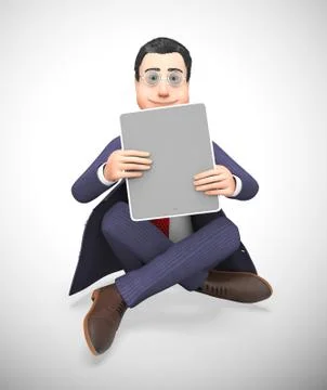 Businessman with tablet computer or touchpad for portable data w 库存插图