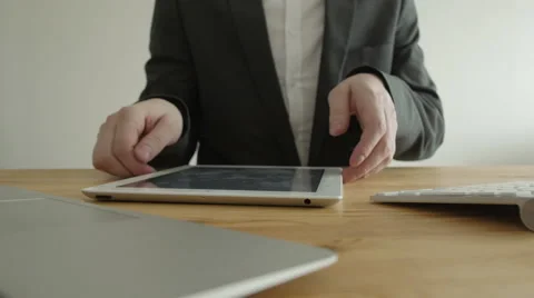 Businessman with Tablet in office. Front View. Concept of Work Stock Footage 61708704