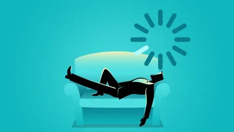 Businessman taking a nap on sofa with loading icon on his head Stock Footage 276412712