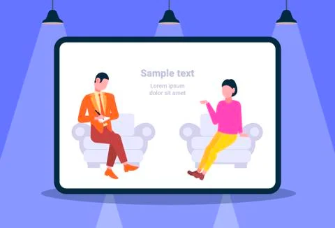 Businessman taking notes asking questions and listening to candidate woman Stock Illustration