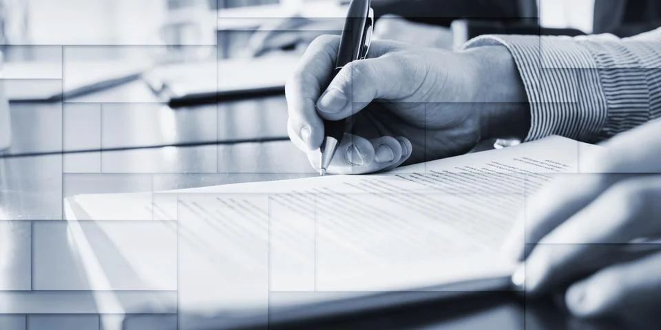 Businessman taking notes, geometric pattern Stock Photos