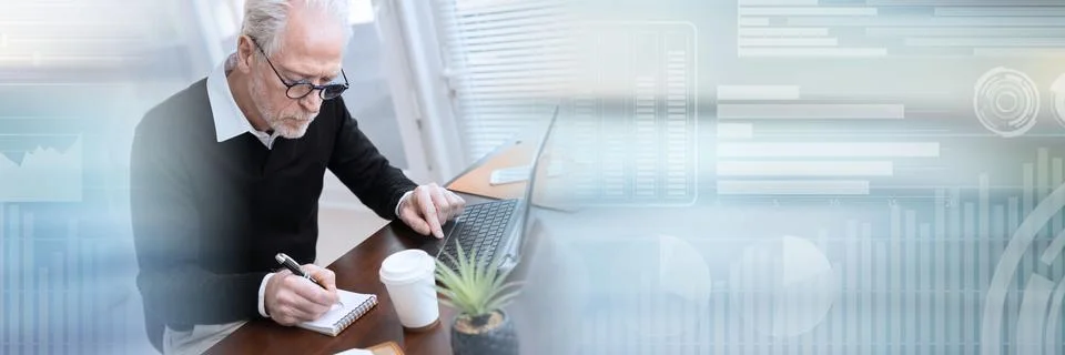 Businessman taking notes on notebook; panoramic banner Stock Photos