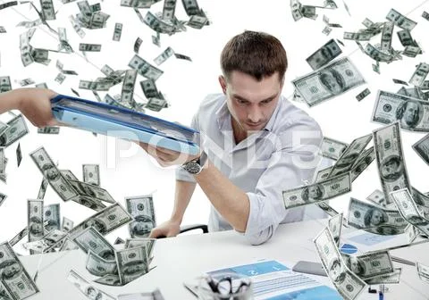 Businessman taking papers from secretary Stock Photos
