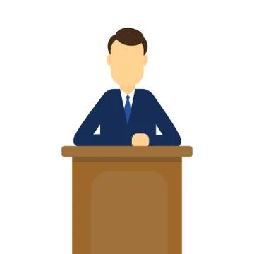 Businessman talking on Podium. Flat Vector Illustration Stock Illustration