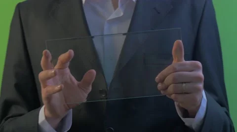 Businessman Taps the Finger on a Virtual Tablet Working on Forex Exchange Buys Stock Footage 61013718