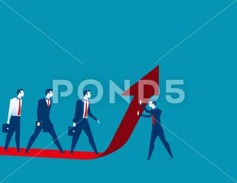 Businessman team moves up on the red arrow Stock Illustration
