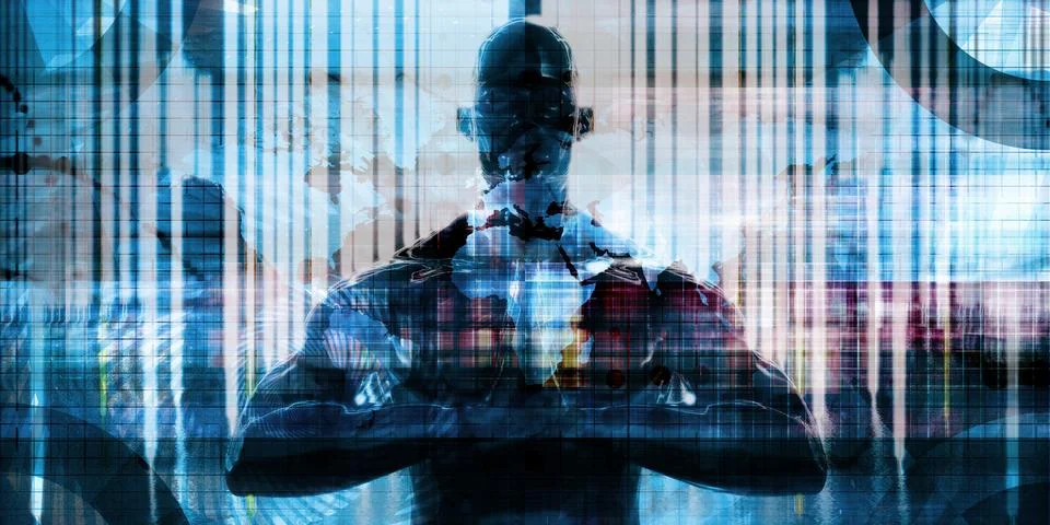 Businessman Technology Integration Virtual Network Connection System Illustrazione stock